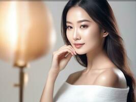 joven asiático belleza mujer con Perfecto piel en aislado blanco antecedentes foto