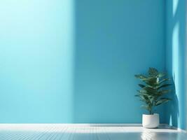 Light blue wall with Blurred shadow from leaves. Minimal abstract background AI Generated photo