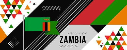 Flag of Zambia with raised fists. National day or Independence day design for Zambian celebration. Modern retro design with abstract geometric icons. Vector illustration