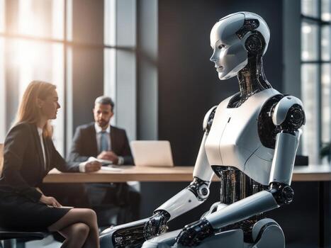 AI robot waiting for a job interview. Modern technologies, robot versus human AI Generated photo