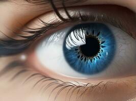 Close up detail beautiful eye macro, fashion naturel makeup AI Generated photo