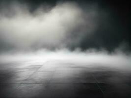 Dark room or stage with concrete floor background for product placement. Panoramic view of the abstract fog. AI Generated photo