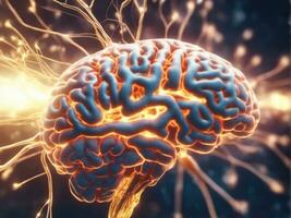 Brain showing neurons firing and neural extensions AI Generated photo