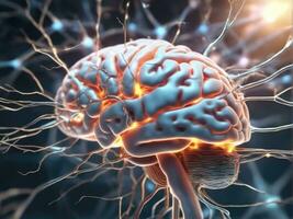 Brain showing neurons firing and neural extensions AI Generated photo