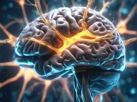 Brain showing neurons firing and neural extensions AI Generated photo