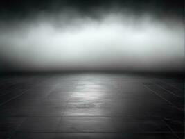 Dark room or stage with concrete floor background for product placement. Panoramic view of the abstract fog. AI Generated photo