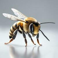 Close up of flying bee isolated on white background AI Generated photo