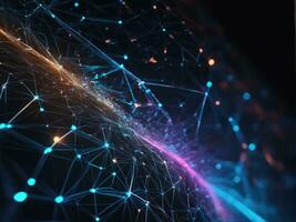 Abstract connected dots on bright background. Technology concept AI Generated photo