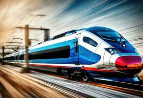 photo of high speed modern commuter train, motion blur AI Generated