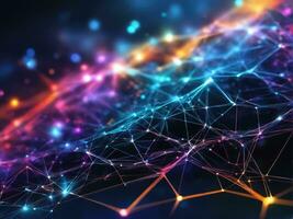 Abstract connected dots on bright background. Technology concept AI Generated photo