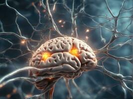 Brain showing neurons firing and neural extensions AI Generated photo