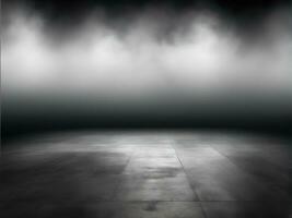 Dark room or stage with concrete floor background for product placement. Panoramic view of the abstract fog. AI Generated photo