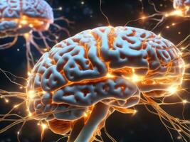 Brain showing neurons firing and neural extensions AI Generated photo