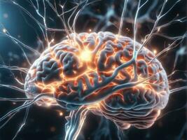 Brain showing neurons firing and neural extensions AI Generated photo