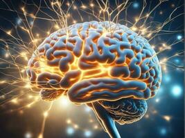 Brain showing neurons firing and neural extensions AI Generated photo