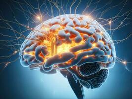 Brain showing neurons firing and neural extensions AI Generated photo