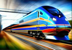 photo of high speed modern commuter train, motion blur AI Generated