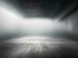 Dark room or stage with concrete floor background for product placement. Panoramic view of the abstract fog. AI Generated photo