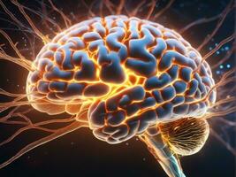 Brain showing neurons firing and neural extensions AI Generated photo