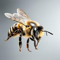 un cerca arriba de volador abeja aislado en blanco antecedentes ai generado foto