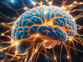 Brain showing neurons firing and neural extensions AI Generated photo