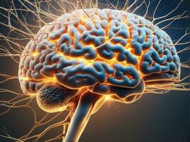 Brain showing neurons firing and neural extensions AI Generated photo