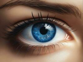 Close up detail beautiful eye macro, fashion naturel makeup AI Generated photo