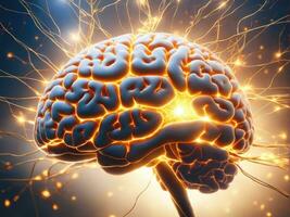 Brain showing neurons firing and neural extensions AI Generated photo