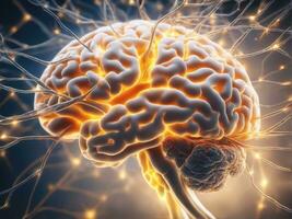Brain showing neurons firing and neural extensions AI Generated photo