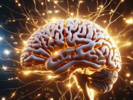 Brain showing neurons firing and neural extensions AI Generated photo