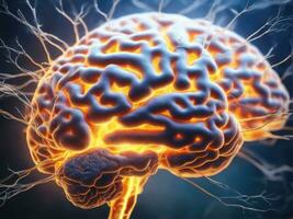 Brain showing neurons firing and neural extensions AI Generated photo