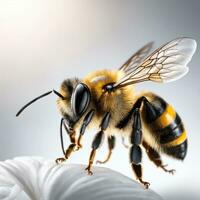 Close up of flying bee isolated on white background AI Generated photo