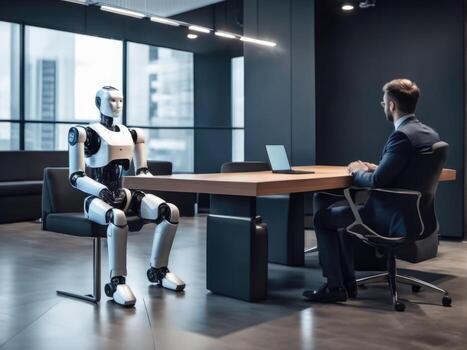 AI robot waiting for a job interview. Modern technologies, robot versus human AI Generated photo