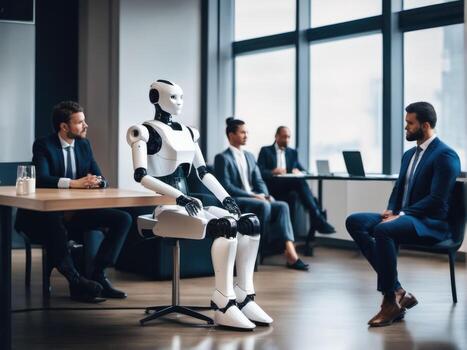 AI robot waiting for a job interview. Modern technologies, robot versus human AI Generated photo