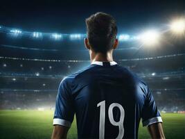 Soccer player wearing in uniform on backdrop lstadium AI Generated photo