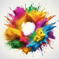 Colored powder explosion on a white background. Colorful explode. Paint holi AI Generated photo