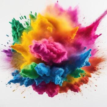 de colores polvo explosión en un blanco antecedentes. vistoso explotar. pintar holi ai generado foto