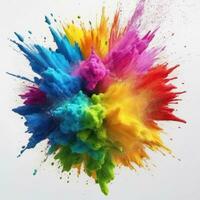 Colored powder explosion on a white background. Colorful explode. Paint holi AI Generated photo