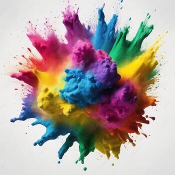 Colored powder explosion on a white background. Colorful explode. Paint holi AI Generated photo