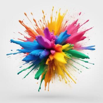 Colored powder explosion on a white background. Colorful explode. Paint holi AI Generated photo