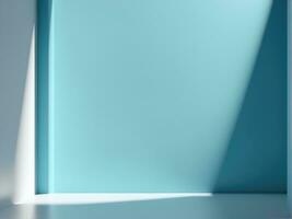 Blue studio wall with shadow. Fashion background for presentation AI Generated photo