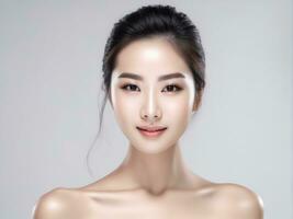 Young Asian beauty woman with Perfect skin on isolated white background AI Generated photo