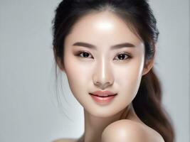 Young Asian beauty woman with Perfect skin on isolated white background AI Generated photo