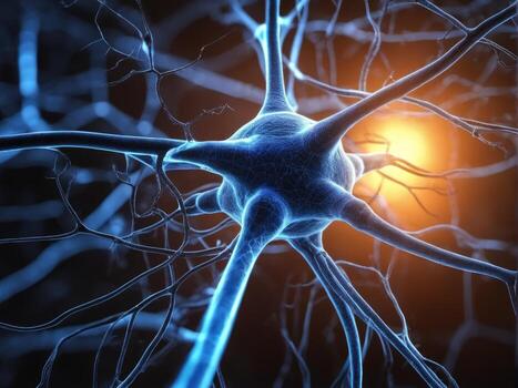 Neurons communicate with each other using electrochemical signals, Nerve cell, AI Generated photo