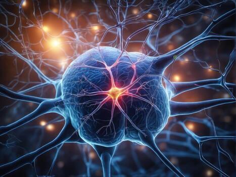 Neurons communicate with each other using electrochemical signals, Nerve cell, AI Generated photo