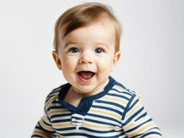 Close-up portrait of funny baby with surprised expression AI Generated photo