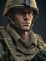 fotografía de un ultra realista soldado en dramático ligero ai generado foto