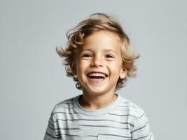 Portrait of young excited laughing smiling boy child kid on studio background AI Generated photo