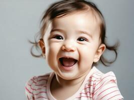 Close-up portrait of funny baby with surprised expression AI Generated photo