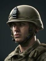 Photography of an ultra realistic Soldier in dramatic light AI Generated photo
